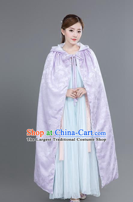 Chinese Traditional Costumes Ancient Princess Hanfu Purple Satin Cloak for Women