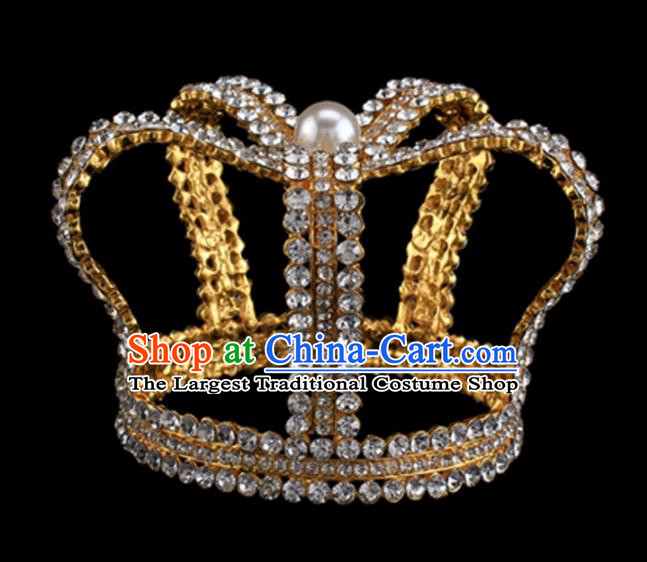 Baroque Style Bride Hair Accessories Queen Round Crystal Golden Royal Crown for Women