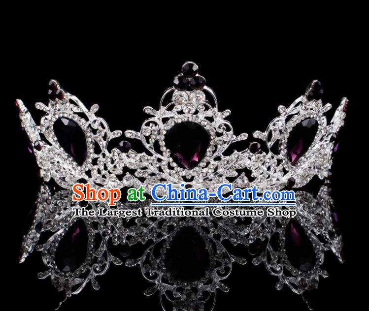 Baroque Style Bride Hair Accessories Queen Retro Purple Crystal Argent Royal Crown for Women