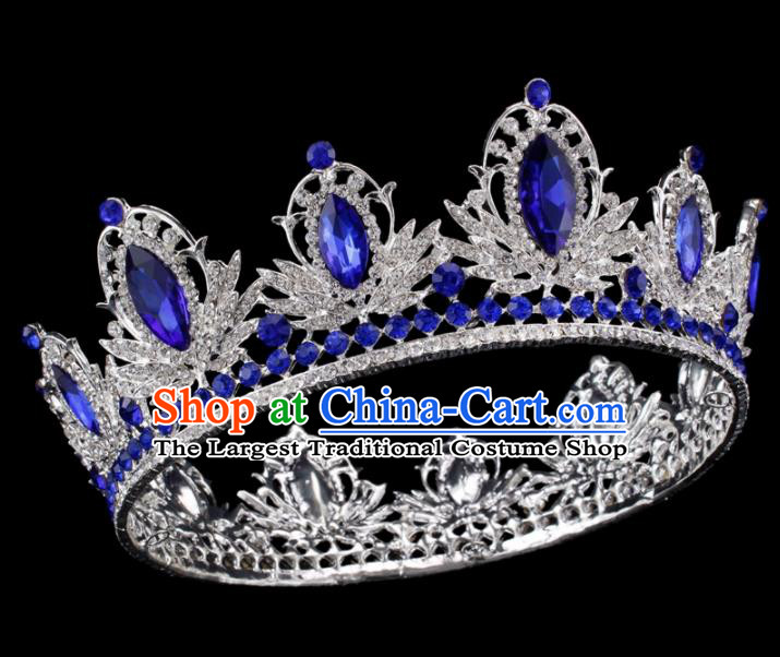 Baroque Style Bride Hair Accessories Princess Retro Blue Crystal Royal Crown for Women