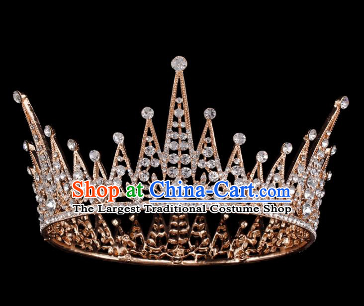Baroque Wind Hair Accessories Bride Retro Golden Crystal Round Royal Crown for Women