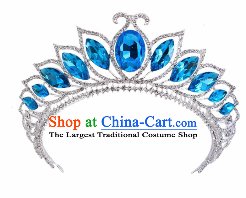 Top Grade Baroque Princess Retro Hair Accessories Bride Blue Crystal Royal Crown for Women