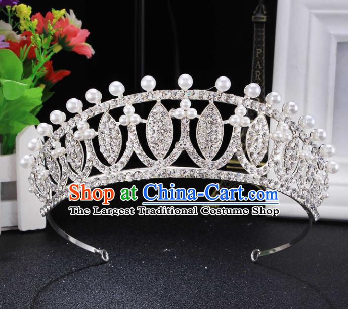 Top Grade Wedding Bride Hair Accessories Baroque Princess Pearls Retro Royal Crown for Women