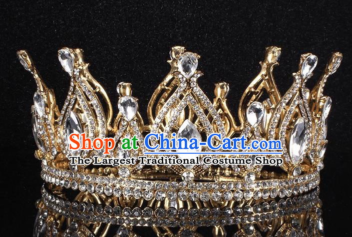 Top Grade Crystal Golden Royal Crown Baroque Princess Retro Wedding Bride Hair Accessories for Women