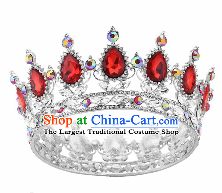 Top Grade Queen Retro Red Rhinestone Royal Crown Baroque Wedding Bride Hair Accessories for Women