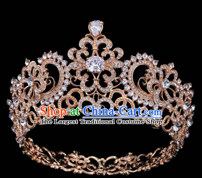 Top Grade Retro Golden Crystal Royal Crown Baroque Queen Wedding Bride Hair Accessories for Women