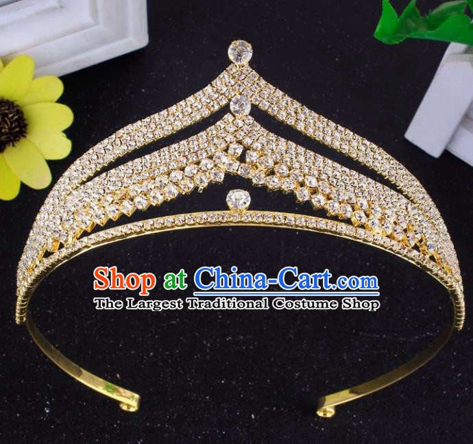 Top Grade Baroque Style Rhinestone Golden Royal Crown Bride Retro Wedding Hair Accessories for Women