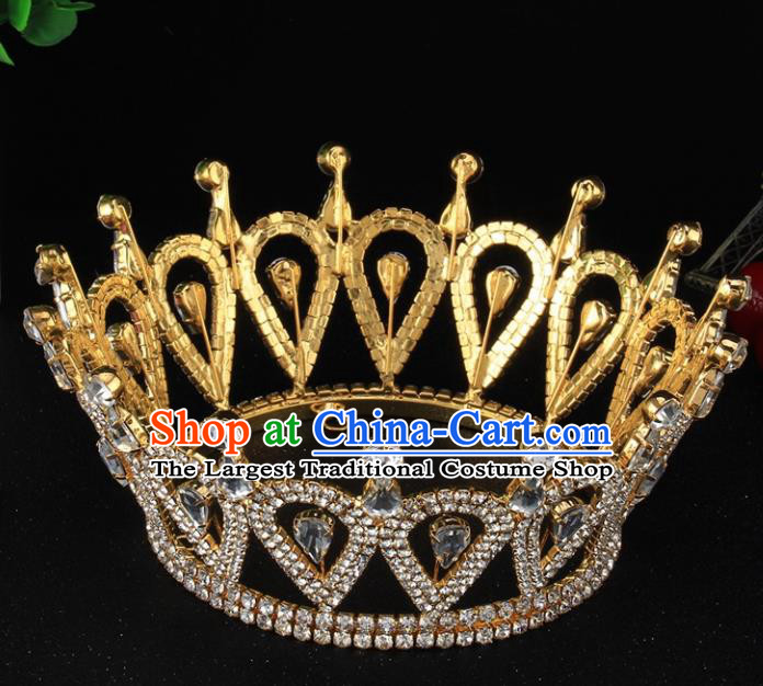 Handmade Top Grade Baroque Golden Crystal Royal Crown Bride Retro Wedding Hair Accessories for Women