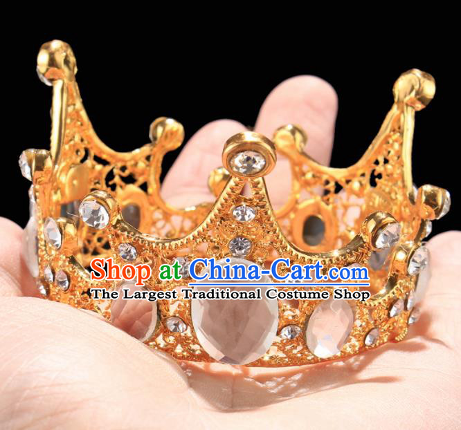 Handmade Top Grade Wedding Golden Round Crystal Royal Crown Baroque Queen Retro Hair Accessories for Women