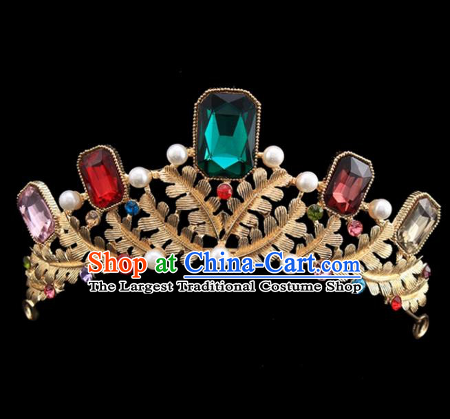 Handmade Bride Wedding Colorful Crystal Pearls Hair Jewelry Accessories Baroque Royal Crown for Women