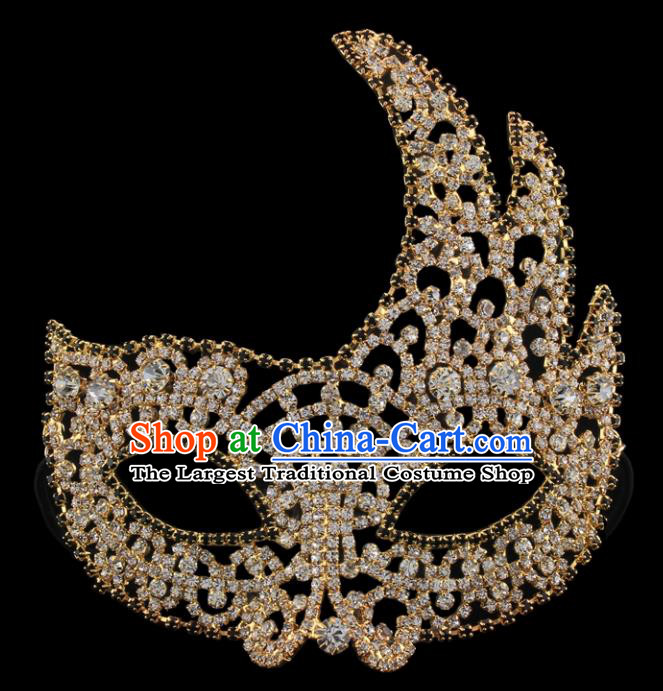 Handmade Halloween Accessories Venice Fancy Ball Golden Crystal Masks for Women