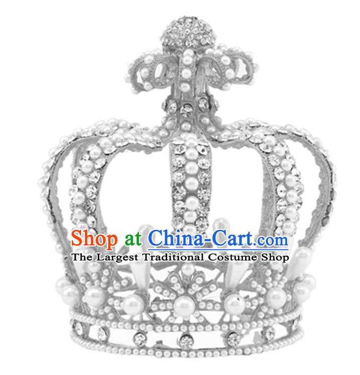 Top Grade Queen Royal Crown Retro Baroque Wedding Bride Pearls Hair Accessories for Women