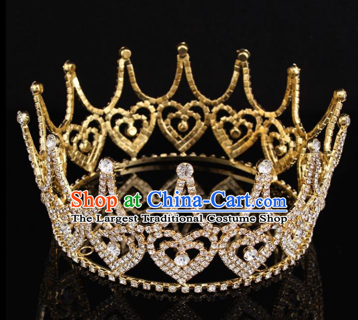 Top Grade Queen Golden Heart-shaped Royal Crown Retro Baroque Wedding Bride Crystal Hair Accessories for Women