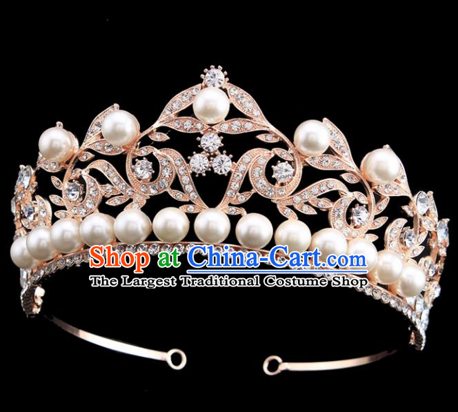 Handmade Bride Wedding Hair Jewelry Accessories Baroque Pearls Royal Crown for Women