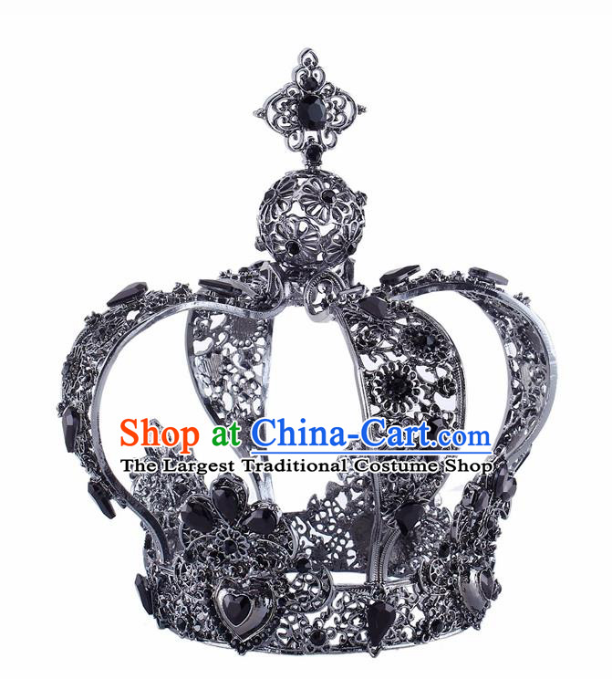 Handmade Bride Wedding Hair Jewelry Accessories Baroque Queen Black Royal Crown for Women
