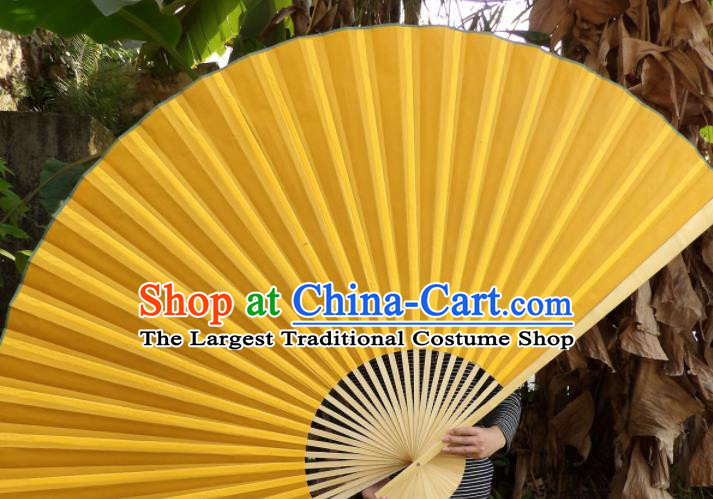 Chinese Traditional Yellow Silk Fans Decoration Crafts Handmade Folding Fans
