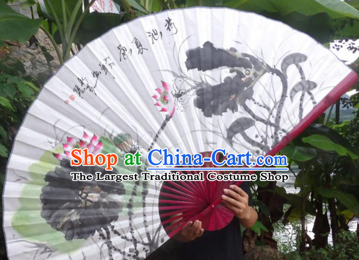 Chinese Traditional Fans Decoration Crafts Ink Painting Lotus Folding Fans Paper Fans