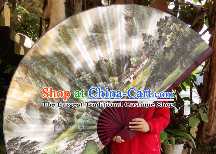 Chinese Traditional Fans Decoration Crafts Hand Painting Landscape Red Frame Folding Fans Paper Fans