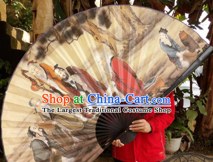Chinese Traditional Fans Decoration Crafts Painting Wise Men Black Frame Folding Fans Paper Fans