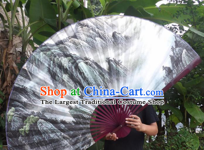 Chinese Traditional Paper Fans Decoration Crafts Landscape Painting Red Frame Folding Fans