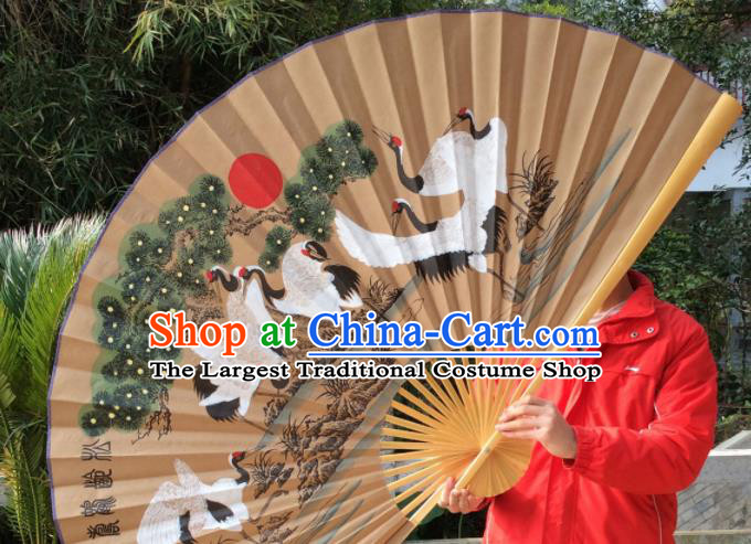 Chinese Traditional Handmade Paper Fans Decoration Crafts Painting Cranes Wood Frame Folding Fans