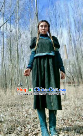 Chinese Traditional Mongol Ethnic Costume Mongolian Minority Nationality Green Robe for Women