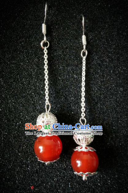 Chinese Traditional Ethnic Eardrop Jewelry Accessories Mongolian Agate Earrings for Women