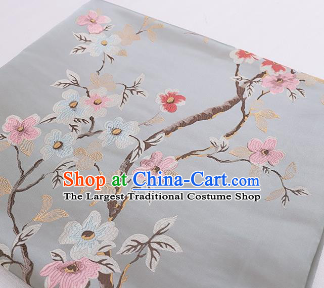 Asian Chinese Grey Brocade Fabric Traditional Peach Blossom Pattern Design Satin Cushion Silk Fabric Material