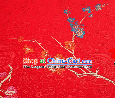 Asian Chinese Red Brocade Fabric Traditional Plum Blossom Pattern Design Satin Tang Suit Silk Fabric Material