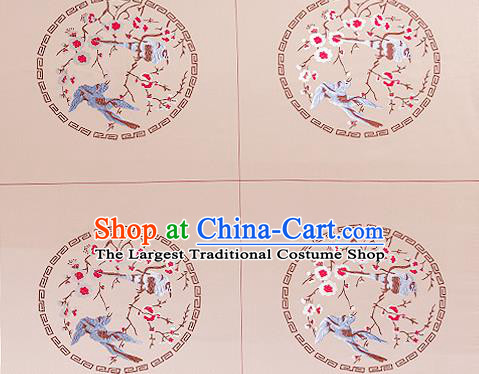 Chinese Traditional Beige Brocade Fabric Asian Embroidery Plum Blossom Birds Pattern Design Satin Cushion Silk Fabric Material