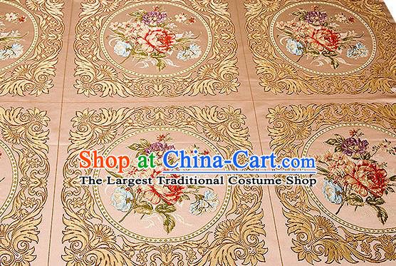 Chinese Traditional Khaki Brocade Fabric Asian Embroidery Peony Pattern Design Satin Cushion Silk Fabric Material