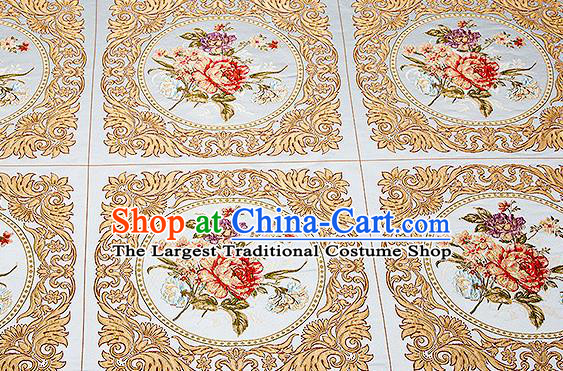 Chinese Traditional Blue Brocade Fabric Asian Embroidery Peony Pattern Design Satin Cushion Silk Fabric Material