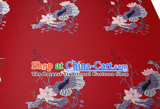 Chinese Traditional Red Brocade Fabric Asian Embroidery Lotus Pattern Design Satin Cushion Silk Fabric Material
