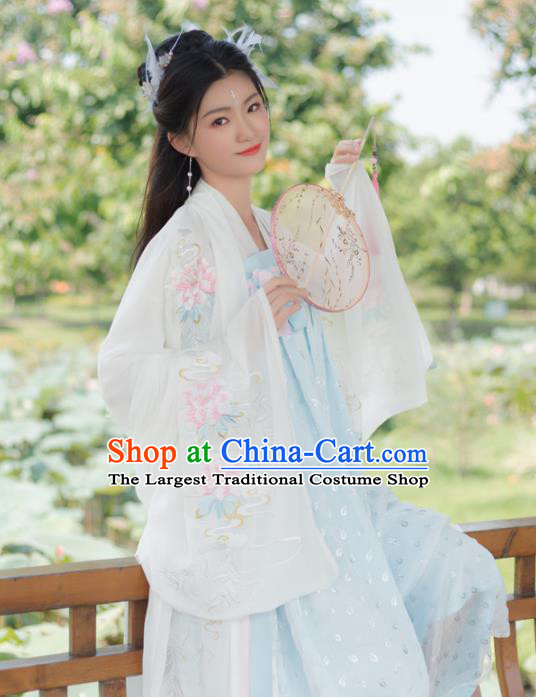 Traditional Chinese Ancient Peri Princess Embroidered Hanfu Dress Tang Dynasty Historical Costumes for Women