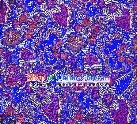Chinese Traditional Royalblue Brocade Fabric Classical Palace Flowers Pattern Design Satin Tang Suit Silk Fabric Material