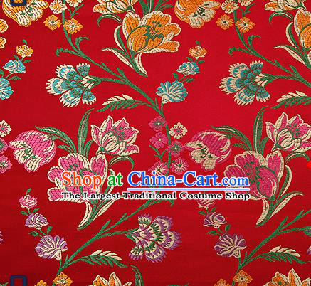 Traditional Chinese Purplish Red Brocade Drapery Classical Tulipa Pattern Design Satin Cheongsam Silk Fabric Material