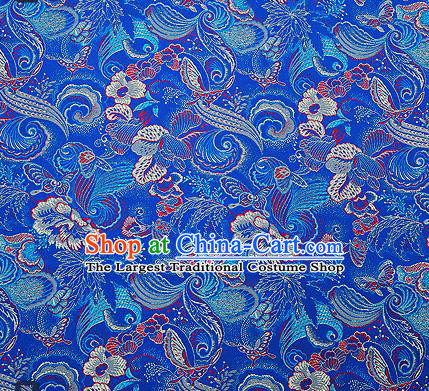 Traditional Chinese Blue Brocade Drapery Classical Butterfly Peony Pattern Design Satin Cheongsam Silk Fabric Material