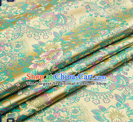 Chinese Traditional Green Brocade Drapery Classical Peony Pattern Design Satin Tang Suit Qipao Silk Fabric Material