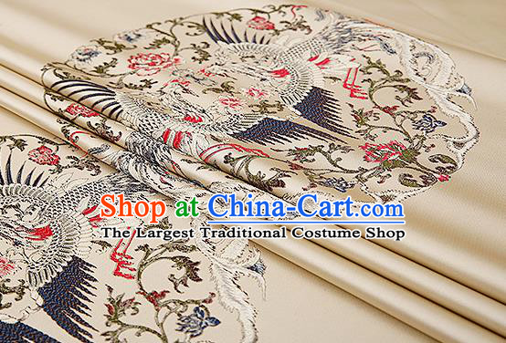 Traditional Chinese Beige Brocade Drapery Classical Phoenix Pattern Design Satin Cushion Silk Fabric Material