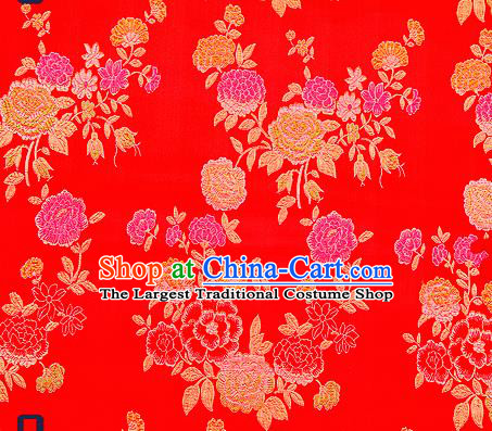 Traditional Chinese Brocade Drapery Classical Peony Pattern Design Red Satin Qipao Silk Fabric Material