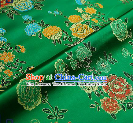 Traditional Chinese Brocade Drapery Classical Peony Pattern Design Green Satin Qipao Silk Fabric Material