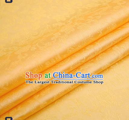 Traditional Chinese Light Yellow Satin Brocade Drapery Classical Dragons Pattern Design Qipao Silk Fabric Material