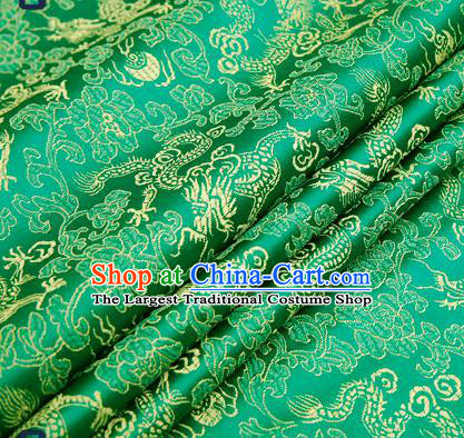 Traditional Chinese Green Satin Brocade Drapery Classical Dragons Pattern Design Qipao Silk Fabric Material