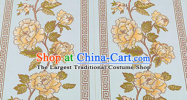 Traditional Chinese Classical Blue Satin Brocade Drapery Embroidery Peony Pattern Design Cushion Silk Fabric Material