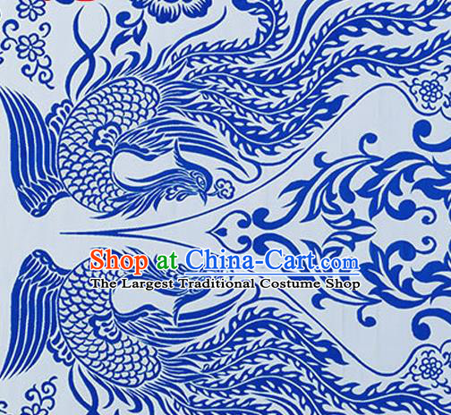 Chinese Traditional Cheongsam Blue Nanjing Brocade Material Silk Fabric Classical Phoenix Pattern Design Satin Drapery