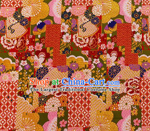 Asian Japanese Traditional Fabric Red Brocade Silk Material Classical Pattern Design Satin Drapery