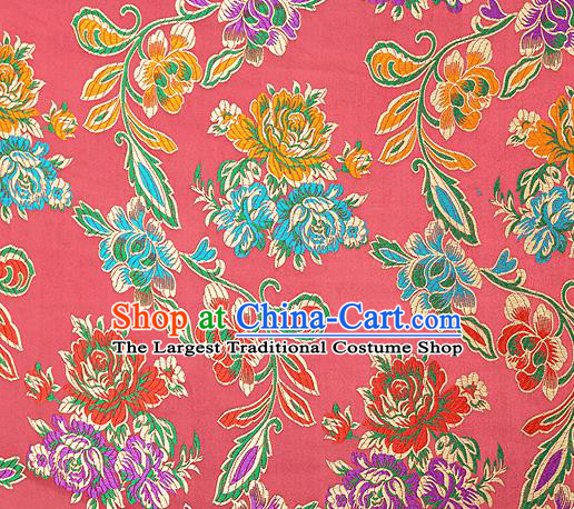 Traditional Chinese Tang Suit Silk Fabric Watermelon Red Brocade Material Classical Peony Pattern Design Satin Drapery
