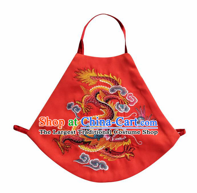 Chinese Classical Red Brocade Bellyband Traditional Baby Embroidered Dragon Stomachers for Kids