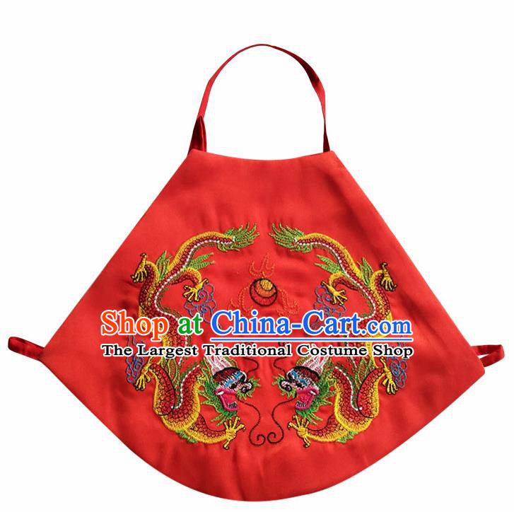 Chinese Classical Red Brocade Bellyband Traditional Baby Embroidered Double Dragons Stomachers for Kids