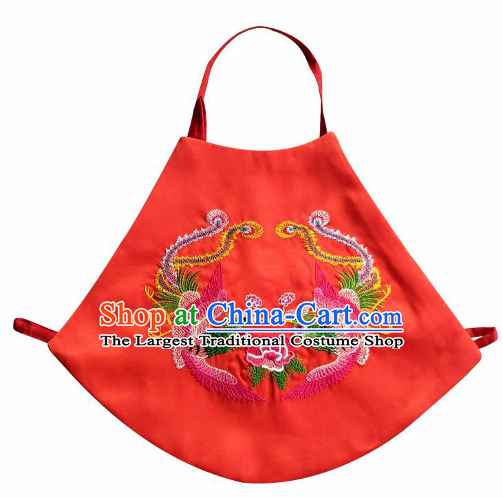Chinese Classical Red Brocade Bellyband Traditional Baby Embroidered Double Phoenix Stomachers for Kids